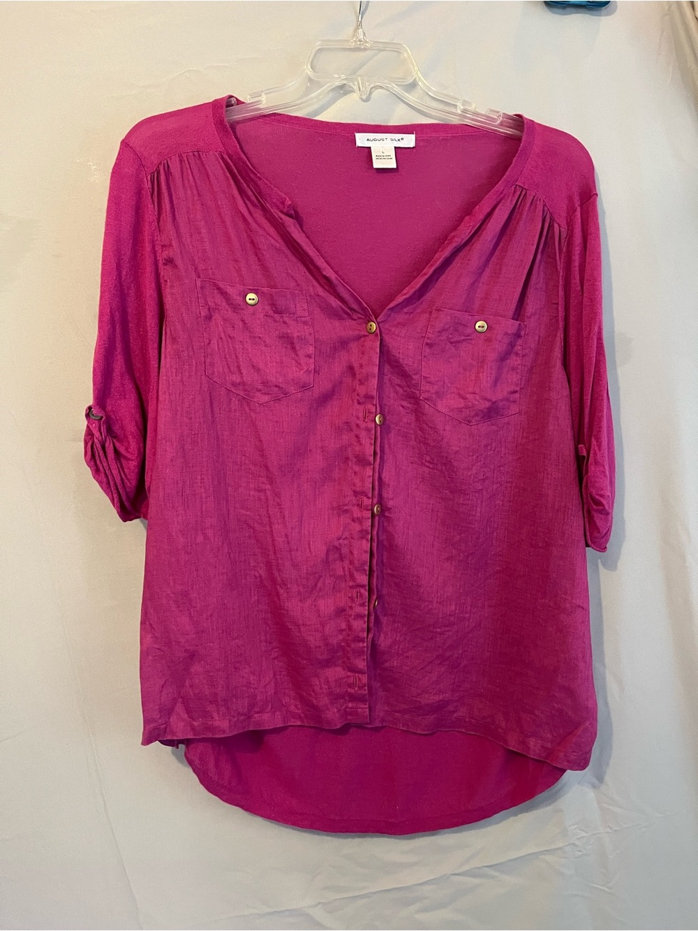 august silk Magenta Button-Front Blouse